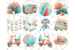 Coral and Aqua Summer Clipart PNG Pastel Tropical Icons Product Image 7