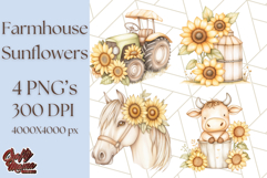 Rustic Sunflower Clipart, Soft Country Farmhouse Florals Png Product Image 1