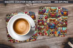 Owls Coaster Sublimation, Valentine Coaster PNG Design Product Image 1