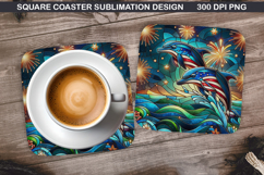 Dolphin Coaster Sublimation, 4th Of July Coaster PNG Design Product Image 1
