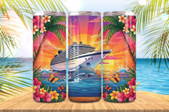 Cruise Time with dolphin beach scene Tumbler Wrap PNG Sublim Product Image 1