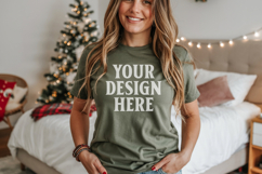 Bella Canvas 3001 Kelly Green Christmas Shirt Mockup, Trandy Product Image 1