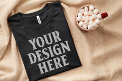 Christmas Bella Canvas 3001 Black Folded Tshirt Mockup Product Image 1