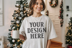 Christmas Comfort Colors 1717 White T-Shirt Mockup Real Product Image 1