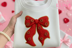 Valentine's Day Faux Knit Rose Bow PNG Product Image 1