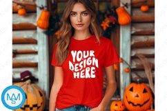 Red women Tshirt Mockup, Halloween tshirt mockup,fall mockup Product Image 1
