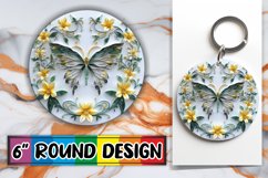3D Spring Blooms Round Design PNG Butterfly Garden Keychain Product Image 1