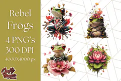 Floral Punk Frogs PNG - Neon Reble Grunge Amphibians Clipart Product Image 1