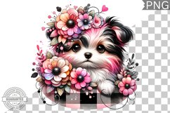 Dog With Flowers Sublimation - Clipart PNG Design Product Image 1