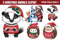 Woodland Christmas Animals Clipart PNG Product Image 1
