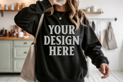 Black Gildan 18000 Crewnwck Sweatshirt Mockup, gildan 18000 Product Image 1