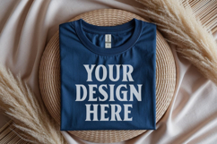 Gildan 64000 Navy Folded Tshirt Mockup Product Image 1