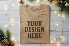 Gildan 5000 Sand Folded Christmas Mockup, G5000 mockup Product Image 1