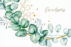 Watercolor Eucalyptus Green Gold Wreath Clipart Product Image 3