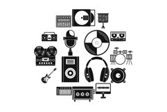 Recording studio items icons set, simple style Product Image 1