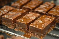 Glistening chocolate bars on conveyor belt Product Image 1