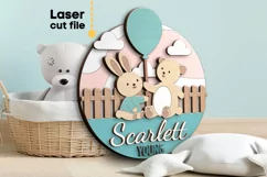 Bear & Hare Baby Name Sign SVG laser cut files for Glowforge Product Image 1