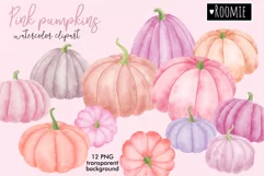 Watercolor Pastel PINK pumpkin PNG, Halloween, Fall clipart Product Image 1