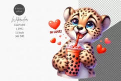 Baby cheetah clipart, Boba tea clipart Product Image 1
