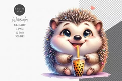 Baby hedgehog clipart, Boba tea clipart Product Image 1