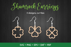 St Patrick's Day Shamrock Earrings SVG, Clover Laser Cut Product Image 1