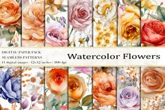 Watercolor Flowers Digital Papers, Vintage Flowers Patterns Product Image 1