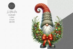 Gnome with wreath clipart, Christmas clipart, Gnome clipart Product Image 1