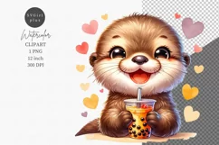 Baby otter clipart, Boba tea clipart Product Image 1