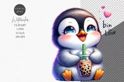 Baby penguin clipart, Boba tea clipart Product Image 1