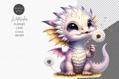 Dragon blowing dandelion clipart, Fantasy clipart, Product Image 1