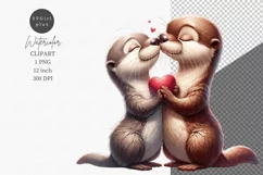 Otters clipart, Valentine Day, Spring clipart, Family Product Image 1
