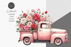 Pink truck clipart, Valentines Day, Roses clipart Product Image 1