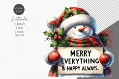 Snowman clipart, Christmas sublimation, Watercolor Product Image 1