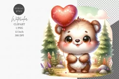 Baby bear clipart, Valentine's Day, Watercolor clipart Product Image 1