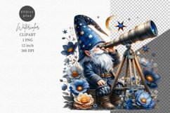 Gnome looking on stars clipart, Watercolor clipart, Gnome Product Image 1