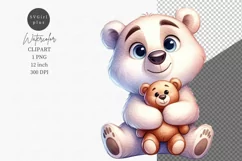 Polar bear with teddy bear clipart, Love clipart, Product Image 1