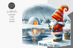 Gnome fishing clipart, Gnome clipart, Watercolor clipart Product Image 1