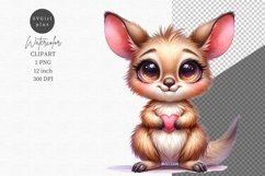 Baby kangaroo with heart clipart, Watercolor clipart Product Image 1