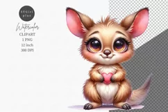 Baby kangaroo with heart clipart, Watercolor clipart Product Image 1