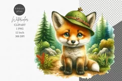 Adventurous fox clipart, Watercolor clipart, Woodland Product Image 1