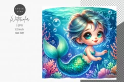Baby mermaid, JPG, Junk journal, Digital paper Product Image 1