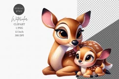 Baby deer and mom clipart, Spring clipart, Mother's Day Product Image 1
