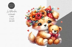 Puppy clipart, Puppy holding teddy bear, Birthday. Product Image 1