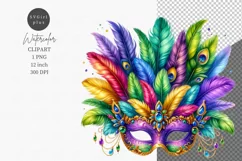 Mardi Gras mask clipart, Watercolor clipart Product Image 1
