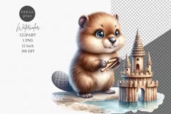 Beaver building castle clipart, Watercolor clipart, Beaver Product Image 1