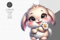 Baby bunny with daisy clipart, Easter clipart, Spring clipar Product Image 1
