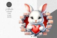 Valentines day, Bunny smashed wall clipart, Product Image 1