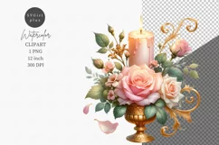 Candle clipart, Candle and roses clipart, Product Image 1