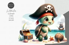 Turtle pirate clipart, Nursery clipart, Kids clipart Product Image 1