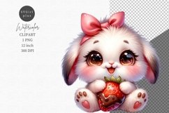 Baby bunny with strawberry clipart, Valentines Day Product Image 1
